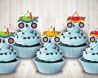 Free shipping, monster truck  cupcake toppers , handmade cupcake toppers , printed cupcake toppers  boy cupcake toppers decoration