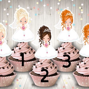 First communion , first communion girl, first communion cupcake toppers, cupcake toppers, girl cupcake toppers