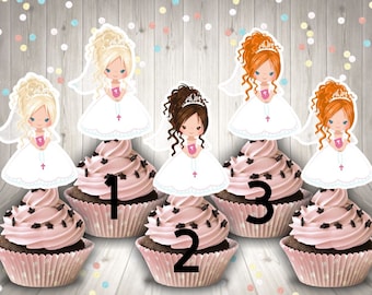 First communion , first communion girl, first communion cupcake toppers, cupcake toppers, girl cupcake toppers