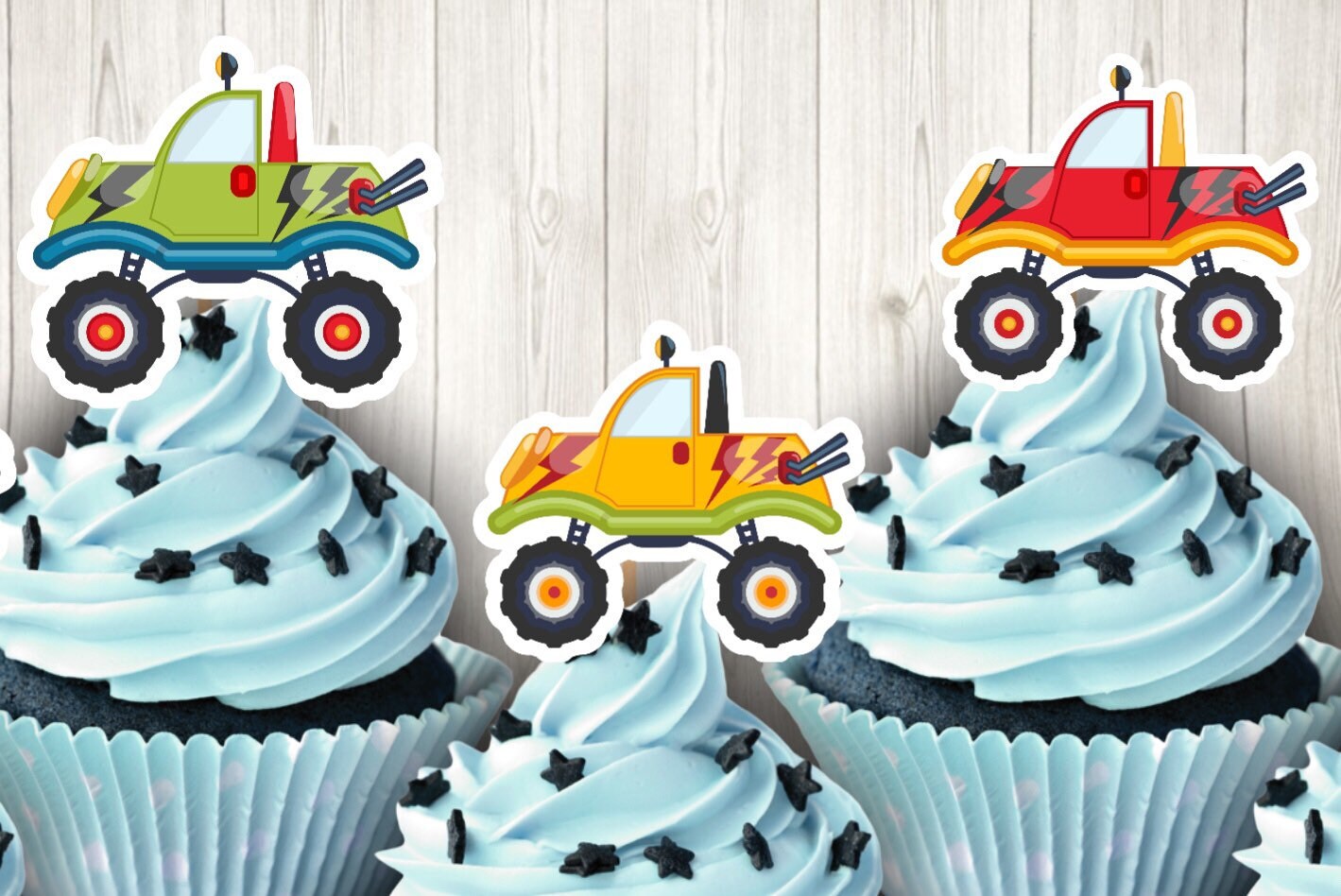 Free shipping monster truck cupcake toppers handmade | Etsy