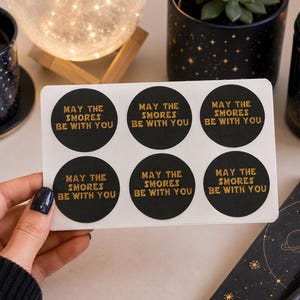 12 stickers 2” Star Wars theme, s’mores labels