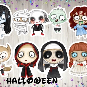 Halloween Horror Movie Character Stickers, Set of 9