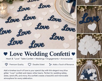 Wedding Table Confetti | 90 White Hearts & 12 Glitter Love Words | Bridal Shower Decor | Wedding Reception Table Scatter | Engagement Party