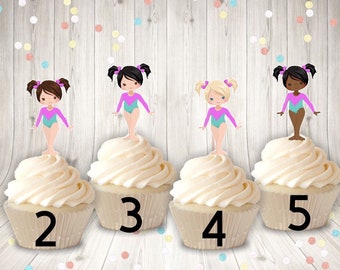 Gimnastic cupcake toppers, gimnastic girl, cupcake toppers, party cupcake toppers, handmade cupcake toppers