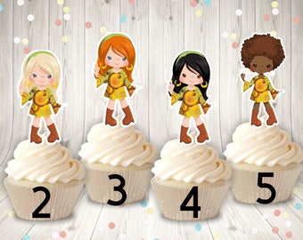 Toppers de cupcake de fille groovy, toppers faits à la main de cupcake, toppers de cupcake de partie d’anniversaire, toppers de cupcake de décoration