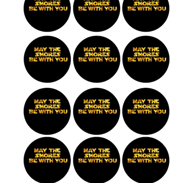 12 stickers 2” Star Wars theme, s’mores labels