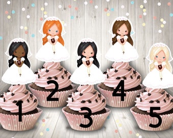 First communion toppers, cutouts first  communion , girl first communion cutouts , first communion cupcake toppers