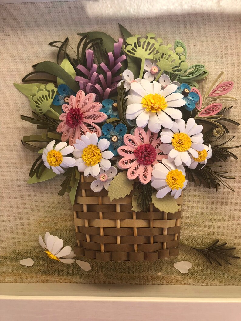 Quilled Flowers in Basket. Quilled Art Gift. Etsy
