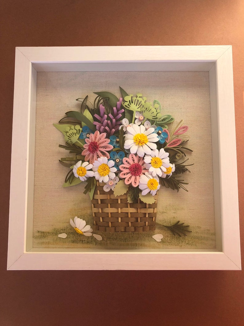 Quilled Flowers in Basket. Quilled Art Gift. Etsy