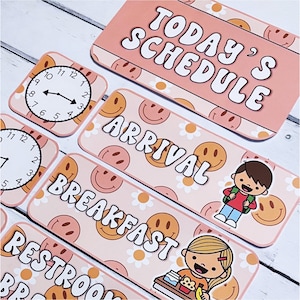 Groovy Retro Schedule Cards with Pictures | Groovy Retro Classroom Decor