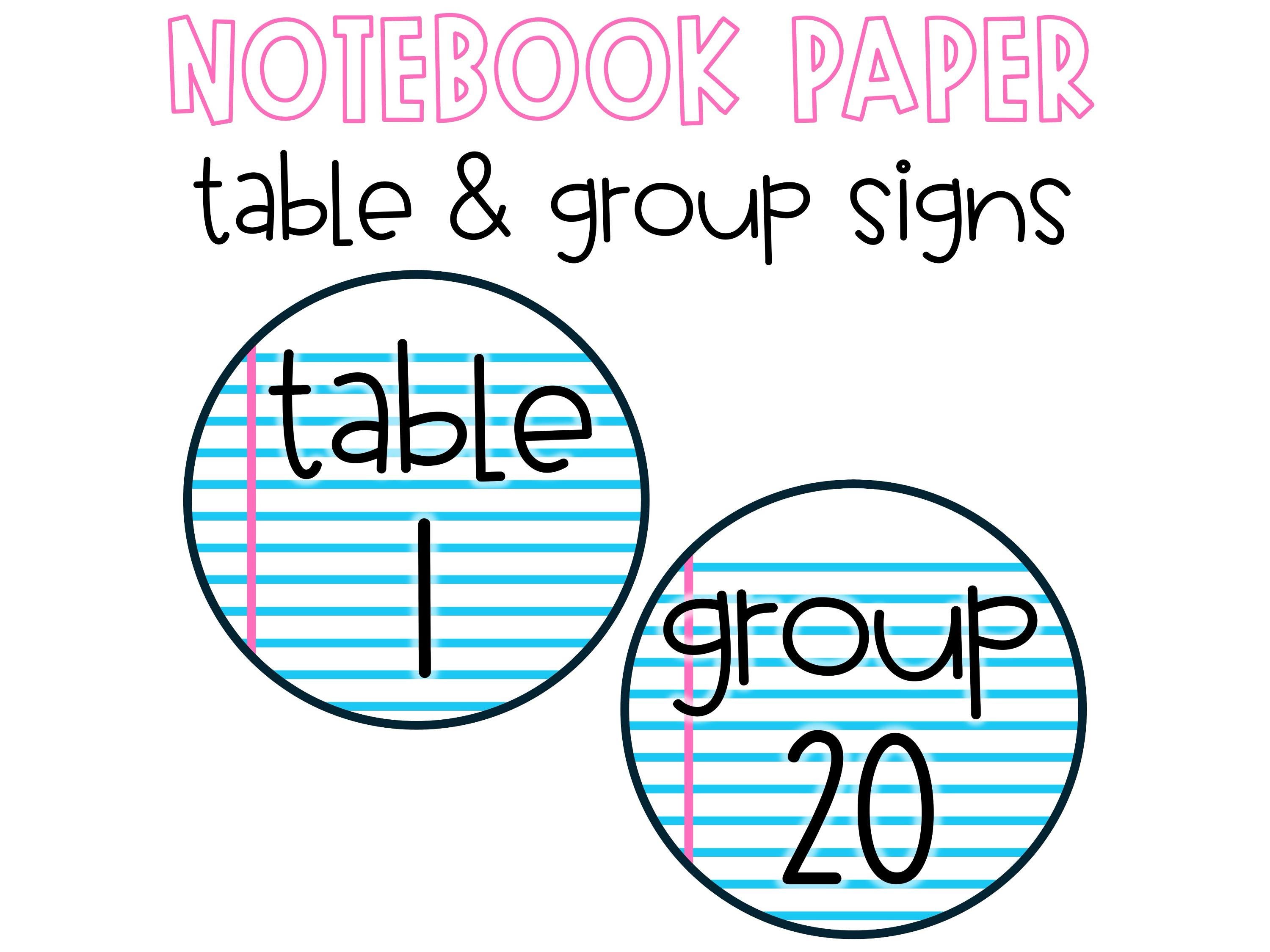 Classroom Table Number Signs | Group Number Signs | Composition Notebook Classroom Decor | Back to School
