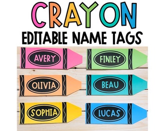 Crayon Name Tags | Crayon Desk Plate | Student Desk Plates | Printable Classroom Name Tags | Editable Name Plates | Crayon Classroom Decor