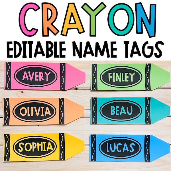 Crayon Name Tags | Crayon Desk Plate | Student Desk Plates | Printable Classroom Name Tags | Editable Name Plates | Crayon Classroom Decor