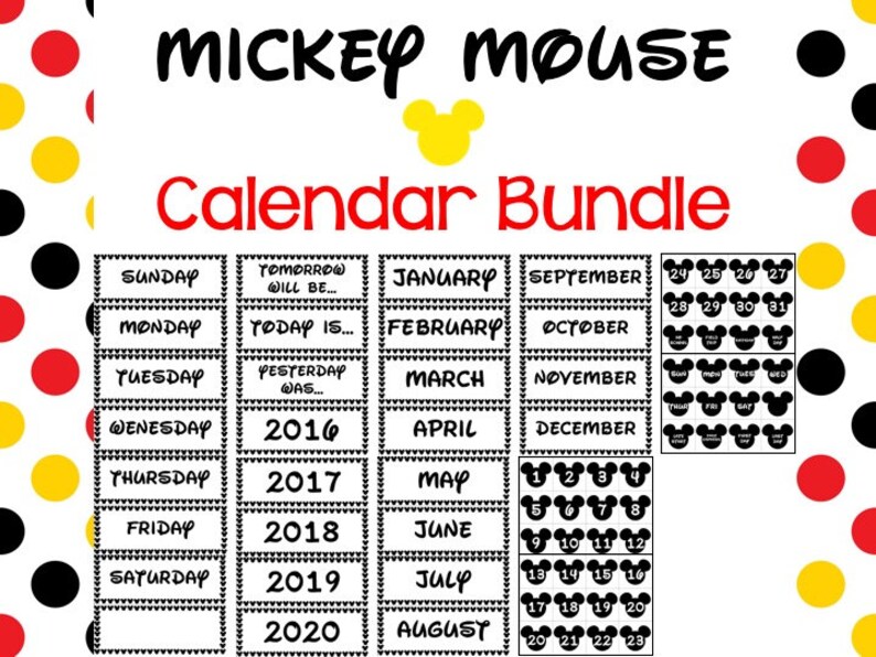 Mickey Mouse Calendar Classroom Decor PRINTABLE Etsy