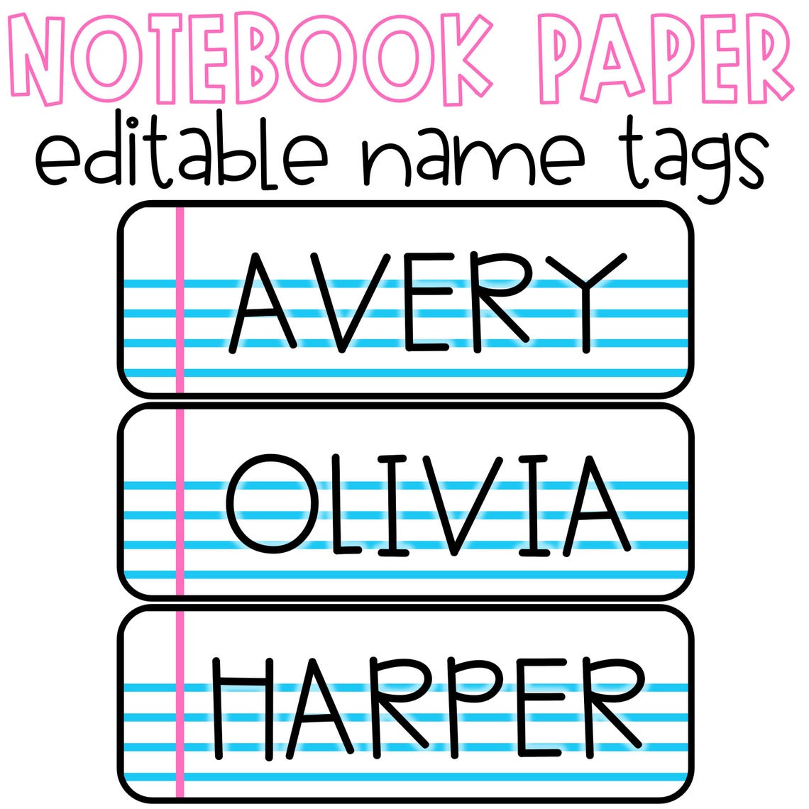 Notebook Paper Name Tags | Notebook Paper Desk Plate | Student Desk ...