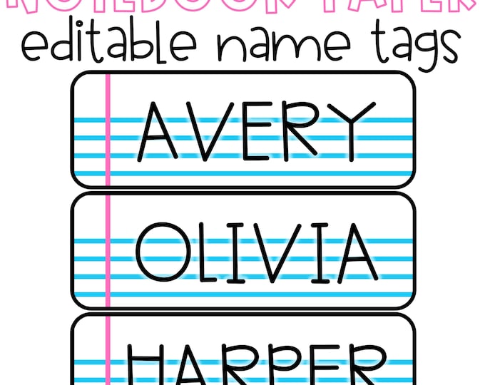 Notebook Paper Name Tags | Notebook Paper Desk Plate | Student Desk ...