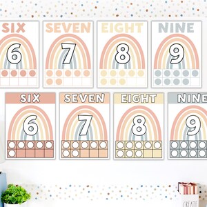 Number Posters with Ten Frames | Boho Rainbow Classroom Decor