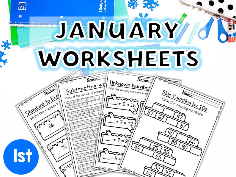 1st Grade Winter Math Worksheets January - Etsy