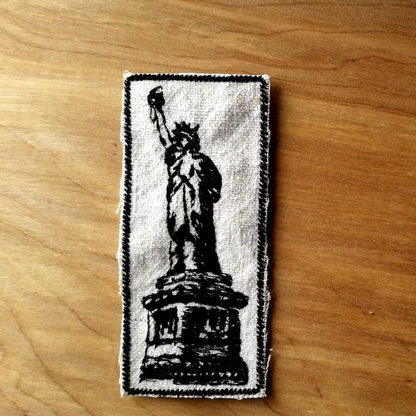 ハンドメイド刺繍自由の女神アップサイクルキャンバスアイロン接着ジャケットパッチ