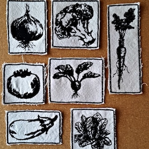 HandmadeEmbroidered Set of Seven Vintage Graphic Upcycled Artisan Made Iron On Canvas Jacket Patches
