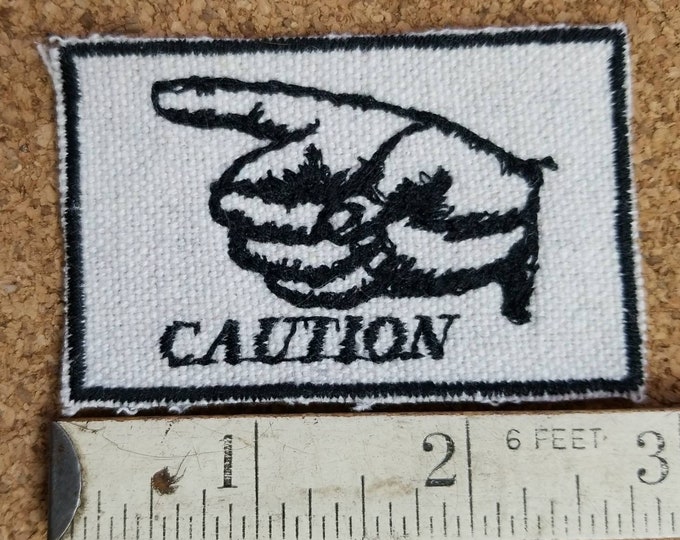 Handmade Hand Gesture Embroidered Upcycled Canvas Vintage Graphic Gestures Caution Iron On Jacket Patch