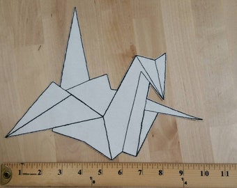 Large Embroidered Origami Crane Iron-on Patch