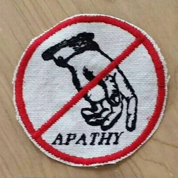 HandmadeEmbroidered No Apathy Upcycled Canvas Iron On Jacket Hat Feminist Punk Protest Vintage Graphic Patch