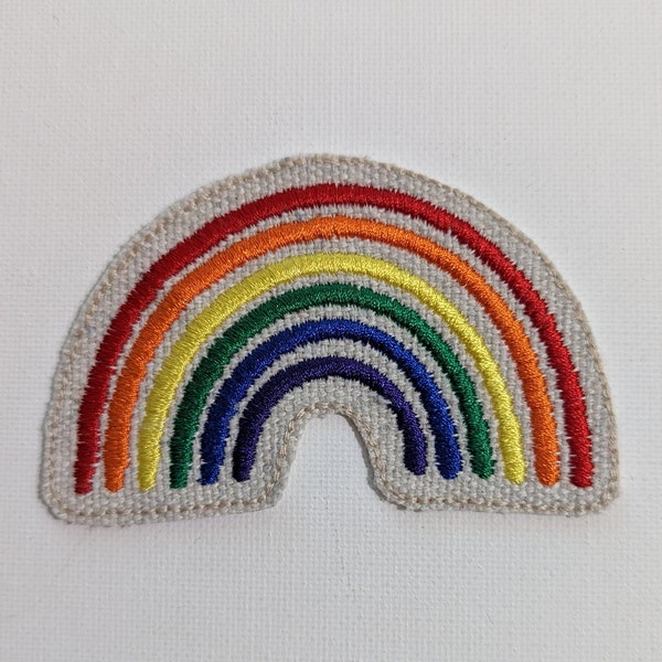 Handmade Embroidered Canvas Rainbow Patch