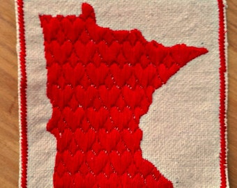 HandmadeEmbroidered Heart Minnesota Upcycled Canvas Jacket Patch