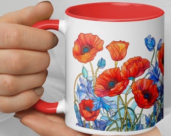 Red Flowers Mug Floral Coffee Mug Colorful Tea Cup Mom Gift Mothers Day Gift