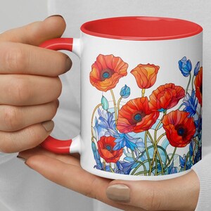 Red Flowers Mug Floral Coffee Mug Colorful Tea Cup Mom Gift Mothers Day Gift