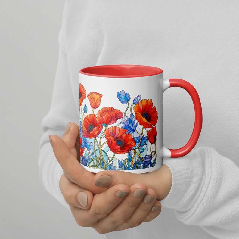 Red Flowers Mug Floral Coffee Mug Colorful Tea Cup Mom Gift Mothers Day Gift