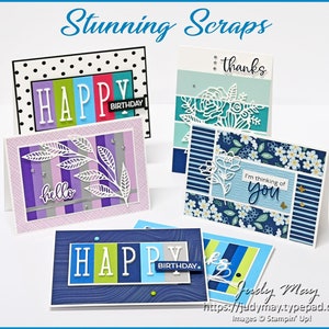 May include: Five handmade greeting cards with different designs and colors. The cards feature various patterns, including polka dots, stripes, and floral designs. The cards have greetings such as "Happy Birthday", "Thanks", "Hello", and "I'm thinking of you".