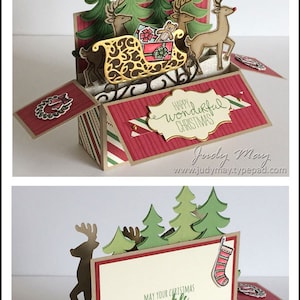 Tutorial de artesanato - Tutorial de cartão em uma caixa do 'Trenó do Papai Noel'