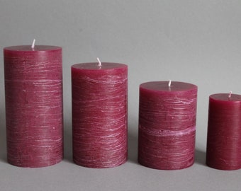 Violet Purple & Rustic Pillar Candle handmade dyed in 4 sizes