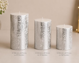 Handmade White Silver Metallic Pillar Candle Luxury Decorative Candle Wedding Decor Gift 3 Sizes