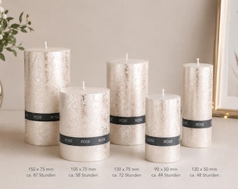 Handmade White Blush Metallic Pillar Candle Premium Decorative Candle 5 Sizes Wedding Decor Home Gift