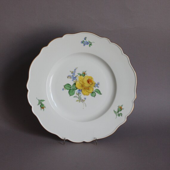 Meissen Charger Plate Platter Yellow Rose With Forget Me Not 