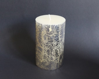 White & Silver Foil Pillar Candle Colored Through And Handmade In 3 Sizes