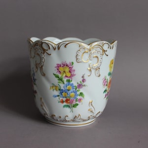 Maceta Potschappel Dresden con flores de colores Rocailles doradas, 14 cm (A)