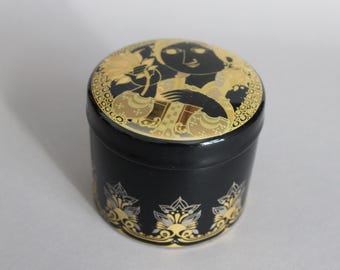 Rosenthal lidded box Björn Wiinblad Porcelaine Noir black gold D 9 cm