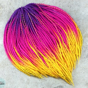 Flourescent Wool Dreads "Neon Queen" Ombre neon purple pink yellow long wool dreadlocks DE dreads