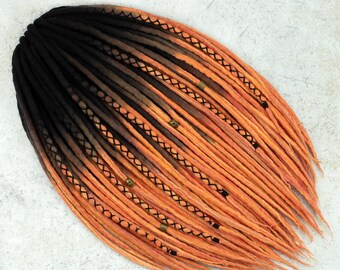 Ombre dreadlock extensions "Pumpkin ombre" Set of wool DE dreads natural look black ombre dreads locks