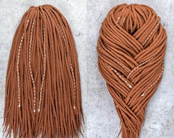 Wool dread set of 10 SE and 30 DE 20-24 inches long "Ginger" Ready to ship hair extensions