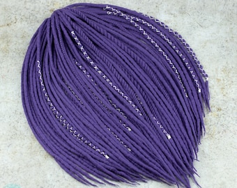 Natural dreadlocks with braids and twists • purple "Wisteria" wool dreads • full set or partial boho dreadlock extensions