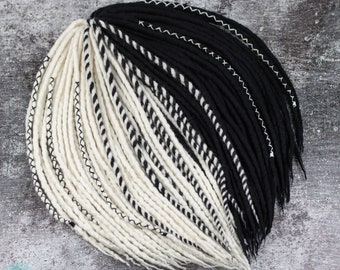 Black & White Wool Dreadlock Extensions: Braided Felted Dreads, Piano