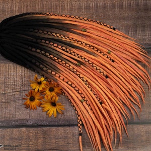 Pumpkin Ombre Wool Dreadlock Extensions: Black to Orange Boho Dreads