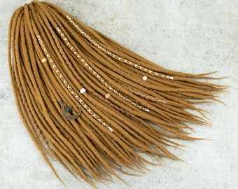 Wool dreadlock extensions Gold brown Double ended or single ended fake locks  "Old gold" Gold blonde wool dreads Boho hair extensions