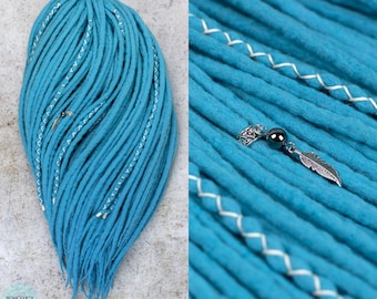 Blue Wool dreadlock dread extension, Boho dreadlocks, full set or partial "Water" dreadlock Double ended or Single ended hair extensions