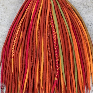 Wool Dreadlock Extensions: Red Burgundy Orange, Single or Double Ended, Leaves